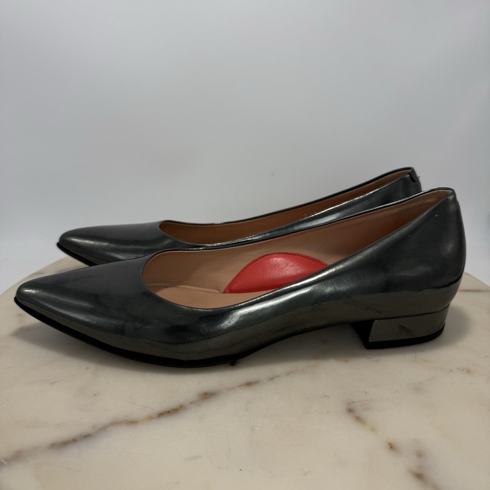 Pas de Rouge Janet Rutaino Metallic Grey Block Heel Flats Size EU 37.5/US 7